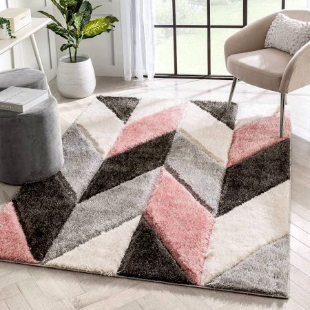 Modern Grey Geometric Bedroom Rug